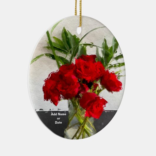 Anstrichene Rote Rosen im Schwarz-Weiß-Hintergrund Keramik Ornament (Rechts)