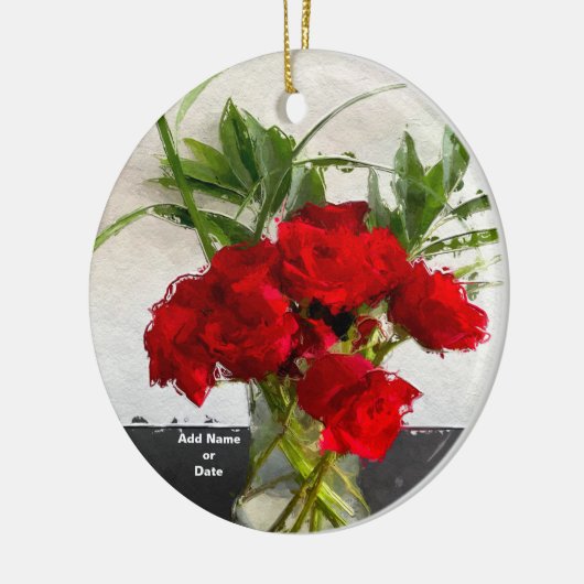 Anstrichene Rote Rosen im Schwarz-Weiß-Hintergrund Keramik Ornament (Links)