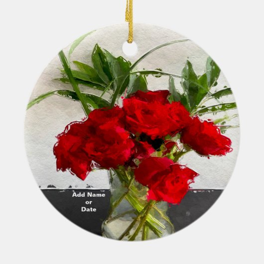 Anstrichene Rote Rosen im Schwarz-Weiß-Hintergrund Keramik Ornament (Hinten)