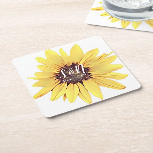 Anstrichene Sonnenblume, Monogram Square Paper Co. Rechteckiger Pappuntersetzer (angewinkelt)