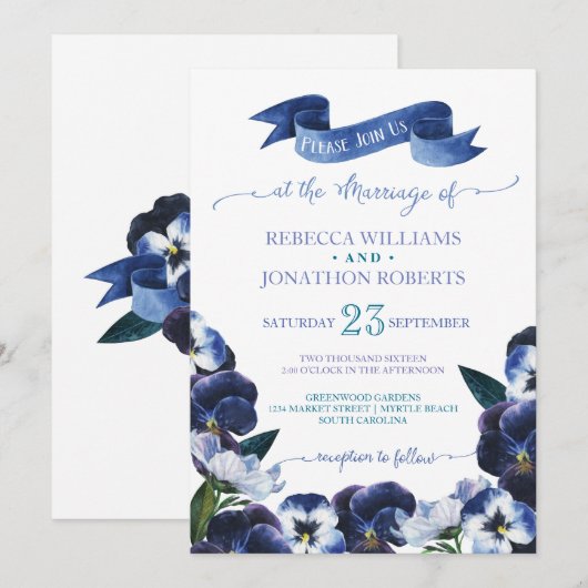 Anstrichene Stiefmütterchen Einladung (Vorne/Hinten)