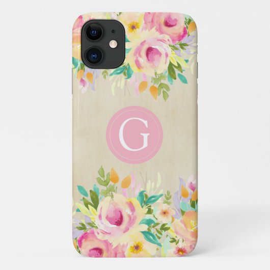 Anstrichfarbene Floral Monogram iPhone 11 Fall Case-Mate iPhone Hülle (Rückseite)