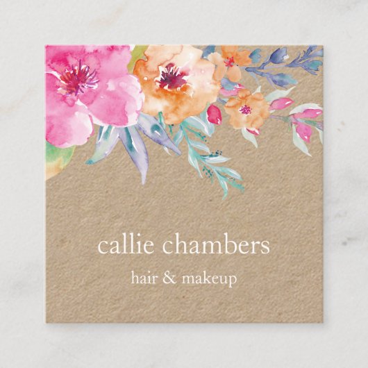 Anstrichfarbene florale Kraft Quadratische Visitenkarte (Vorderseite)