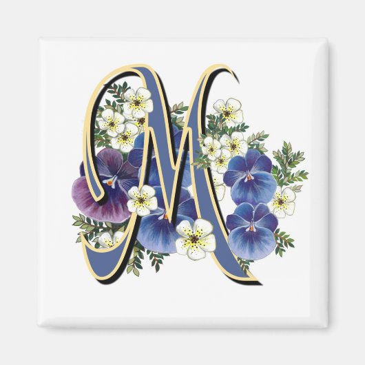 Anstrichfarbene Pansy Initial Monogramm - m Magnet (Vorne)