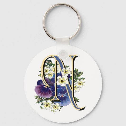 Anstrichfarbene Pansy Initial Monogramm - N Schlüsselanhänger (Vorderseite)