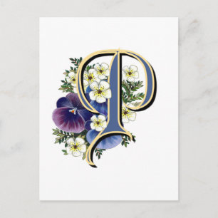 Anstrichfarbene Pansy Initial Monogramm - P Postkarte