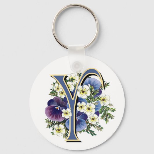 Anstrichfarbene Pansy Initial Monogramm - Y Schlüsselanhänger (Vorderseite)