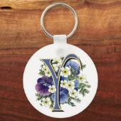 Anstrichfarbene Pansy Initial Monogramm - Y Schlüsselanhänger (Vorderseite)