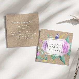 Anstrichfarbene violette Floral Kraft Quadratische Visitenkarte