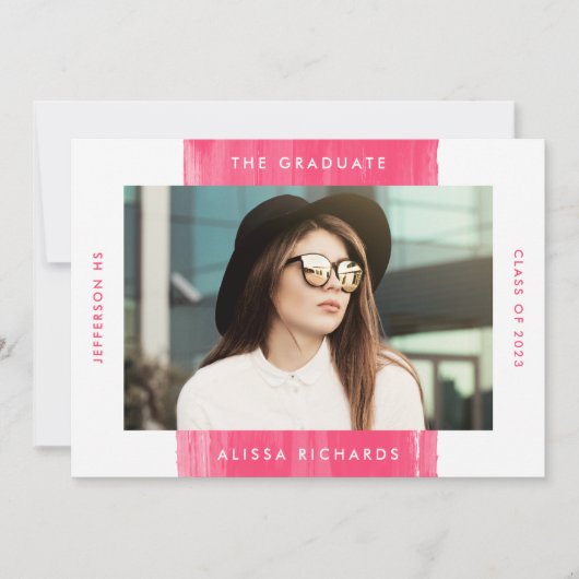 Anstrichfarbenes Hot Pink | Foto Graduation Party Einladung (Vorderseite)