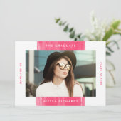 Anstrichfarbenes Hot Pink | Foto Graduation Party Einladung (Stehend Vorderseite)