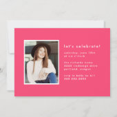 Anstrichfarbenes Hot Pink | Foto Graduation Party Einladung (Rückseite)