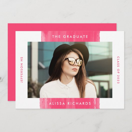 Anstrichfarbenes Hot Pink | Foto Graduation Party Einladung (Vorne/Hinten)
