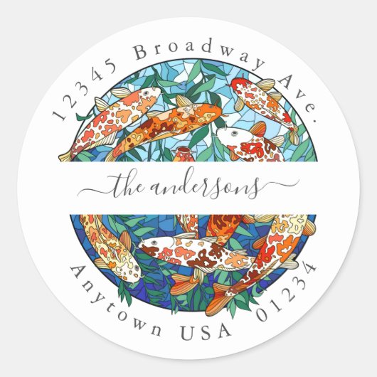 Anstrichter Koi Fish Pond Rücksendeadresse Umschla Runder Aufkleber (Vorderseite)