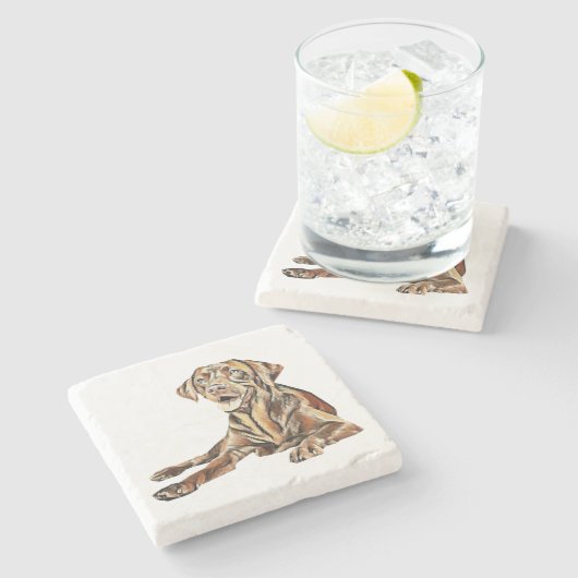 Anstrichter Schokolade Labrador Marmormor Unterset Steinuntersetzer (Seitenansicht)