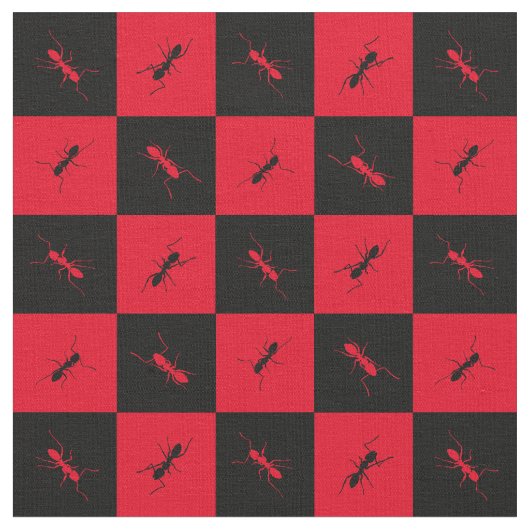 Ant-Kontrollerboard, rote und schwarze Quadrate Stoff (Nahaufnahme)