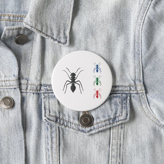 Ant Silhouetten Insekten Schwarz Blau Grün und Rot Button