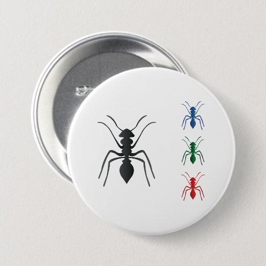 Ant Silhouetten Insekten Schwarz Blau Grün und Rot Button (Vorne & Hinten)
