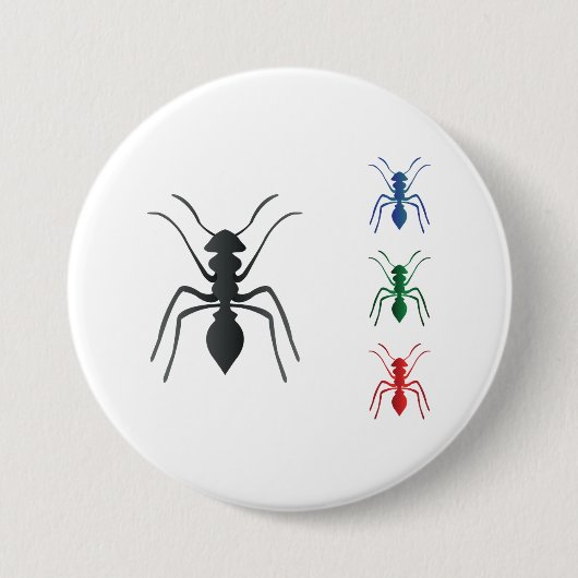 Ant Silhouetten Insekten Schwarz Blau Grün und Rot Button (Vorderseite)