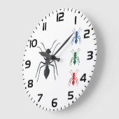 Ant Silhouetten Insekten Schwarz Blau Grün und Rot Große Wanduhr (Winkel)