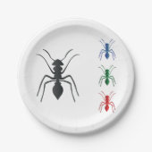 Ant Silhouetten Insekten Schwarz Blau Grün und Rot Pappteller (Vorderseite)