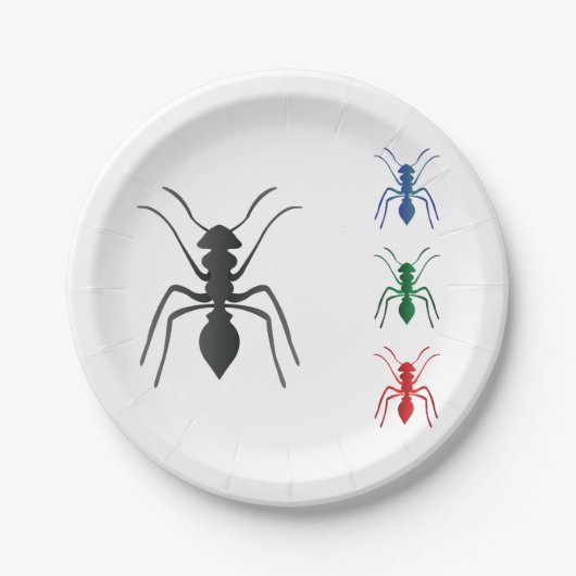 Ant Silhouetten Insekten Schwarz Blau Grün und Rot Pappteller (Vorderseite)