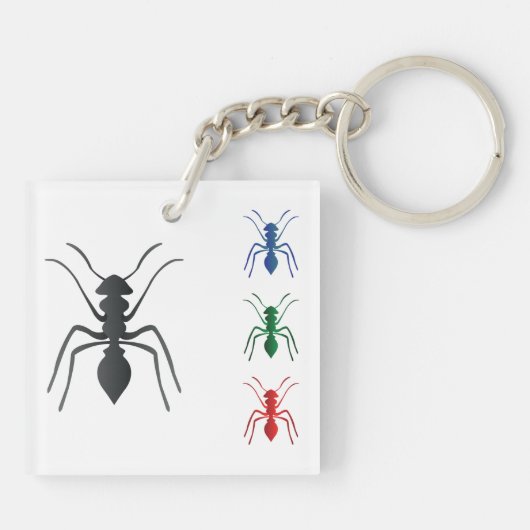Ant Silhouetten Insekten Schwarz Blau Grün und Rot Schlüsselanhänger (Rückseite)