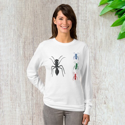 Ant Silhouetten Insekten Schwarz Blau Grün und Rot T-Shirt