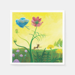 Ant und Blauer Schmetterling auf der Wiese der Wil Serviette