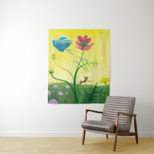 Ant und Schmetterling auf der Wiese der Wildblume Wandteppich