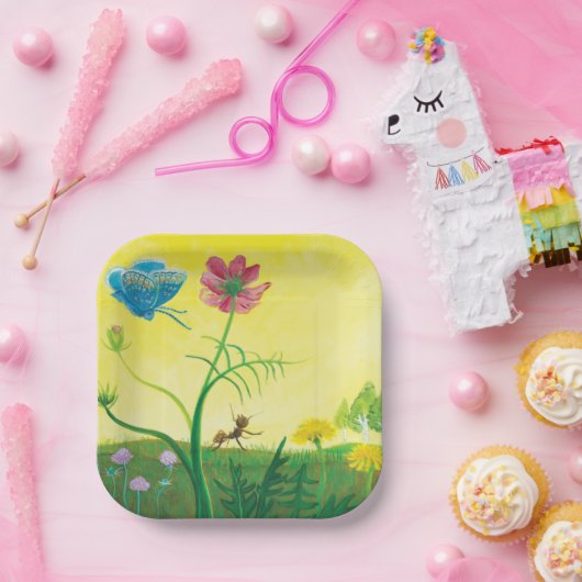 Ant und Schmetterling auf einer Sommerwiese Illust Pappteller (Party)