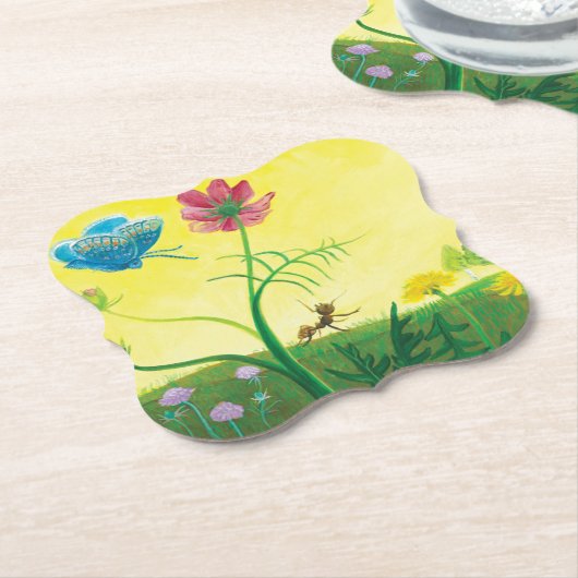 Ant und Schmetterling auf einer Sommerwiese Illust Untersetzer (angewinkelt)