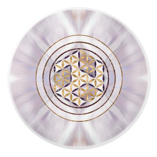 Antahkarana in Blume des Lebens - Perle und Amethy Keramikknauf (Vorderseite)