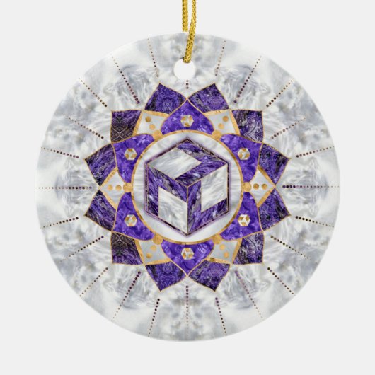 Antahkarana in Lotus Mandala- Amethyst und Pearl Keramik Ornament (Vorne)