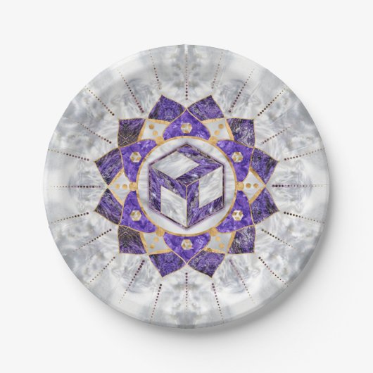 Antahkarana in Lotus Mandala- Amethyst und Pearl Pappteller (Vorderseite)