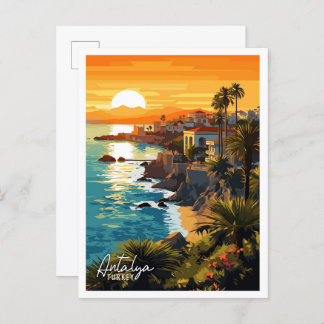 Antalya Türkei Vintage Reise Illustration Postkarte