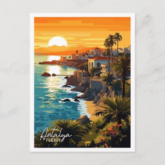 Antalya Türkei Vintage Reise Illustration Postkarte (Vorderseite)