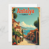 Antalya Turkey Vintage Travel Illustration Postcar Postkarte (Vorne/Hinten)