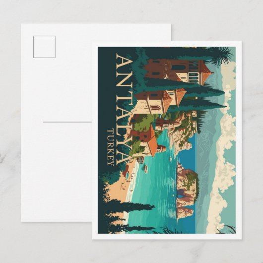 Antalya Turkey Vintage Travel Illustration Postkarte (Vorne/Hinten)