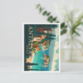 Antalya Turkey Vintage Travel Illustration Postkarte (Stehend Vorderseite)