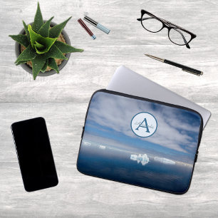 Antarktis blaues Foto mit Monogramm und Name Laptopschutzhülle