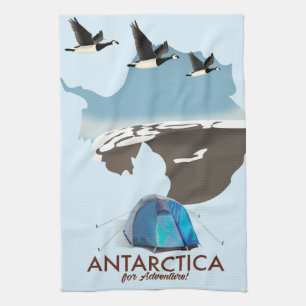 Antarktis Für Abenteuer Reiseplakat Karte. Geschirrtuch