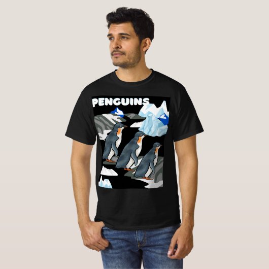Antarktische Pinguinparade auf schwarzem eizärem H T-Shirt (Vorne ganz)