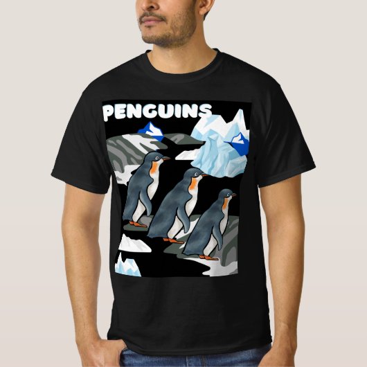 Antarktische Pinguinparade auf schwarzem eizärem H T-Shirt (Vorderseite)