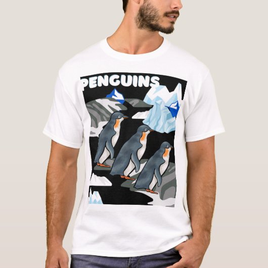 Antarktische Pinguinparade auf schwarzem eizärem H T-Shirt (Vorderseite)
