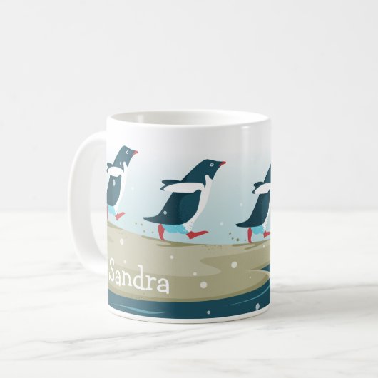 antarktischer Strand mit Adelie Penguins Kaffeetasse (Vorderseite Links)