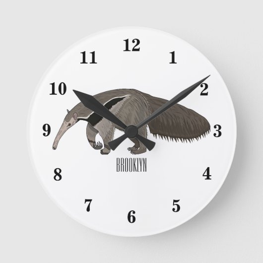 Anteater-Cartoon-Abbildung Runde Wanduhr (Vorderseite)