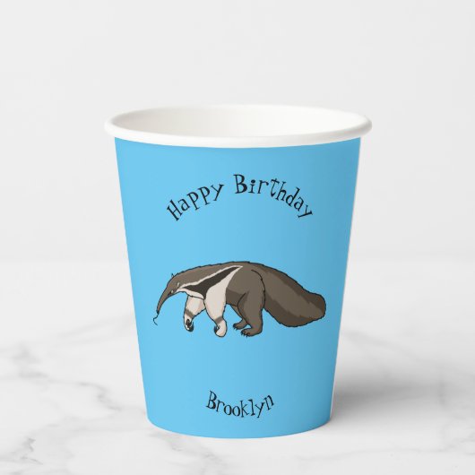 Anteater-Happy-Cartoon-Abbildung Pappbecher (Rückseite)