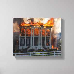 Antebellum-Herrenhaus Feuer bricht im Nottoway R Leinwanddruck
