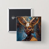 Antelope Headdress Science Fiction Cyberpunk Button (Vorne & Hinten)